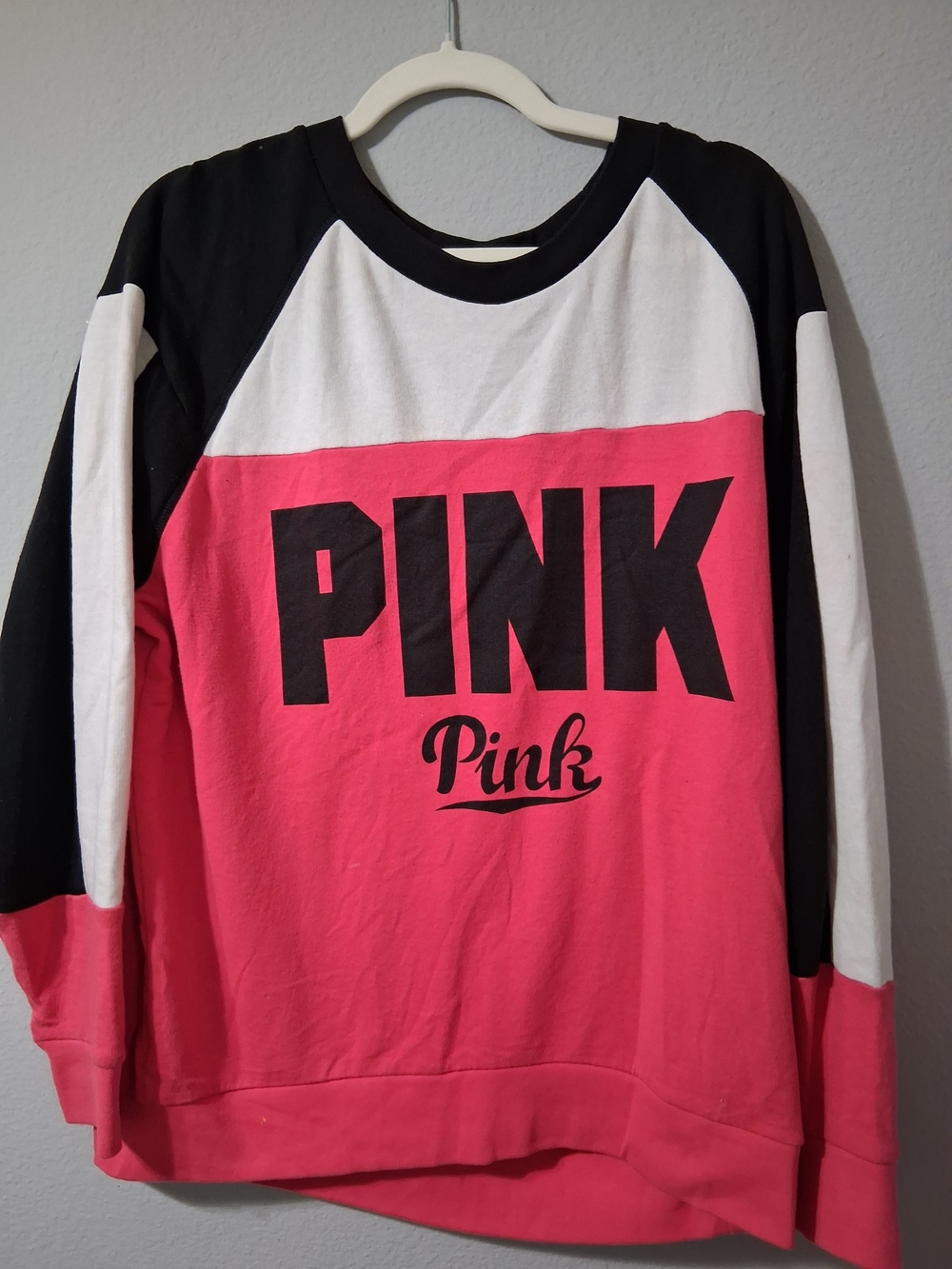 Victoria's Secret Pink Colorblock Crewneck Sweatshirt - Black, White, Hot Pink